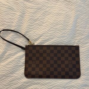 Louis Vuitton Damier Ebene Brown Wristlet Clutch with Gold Hardware